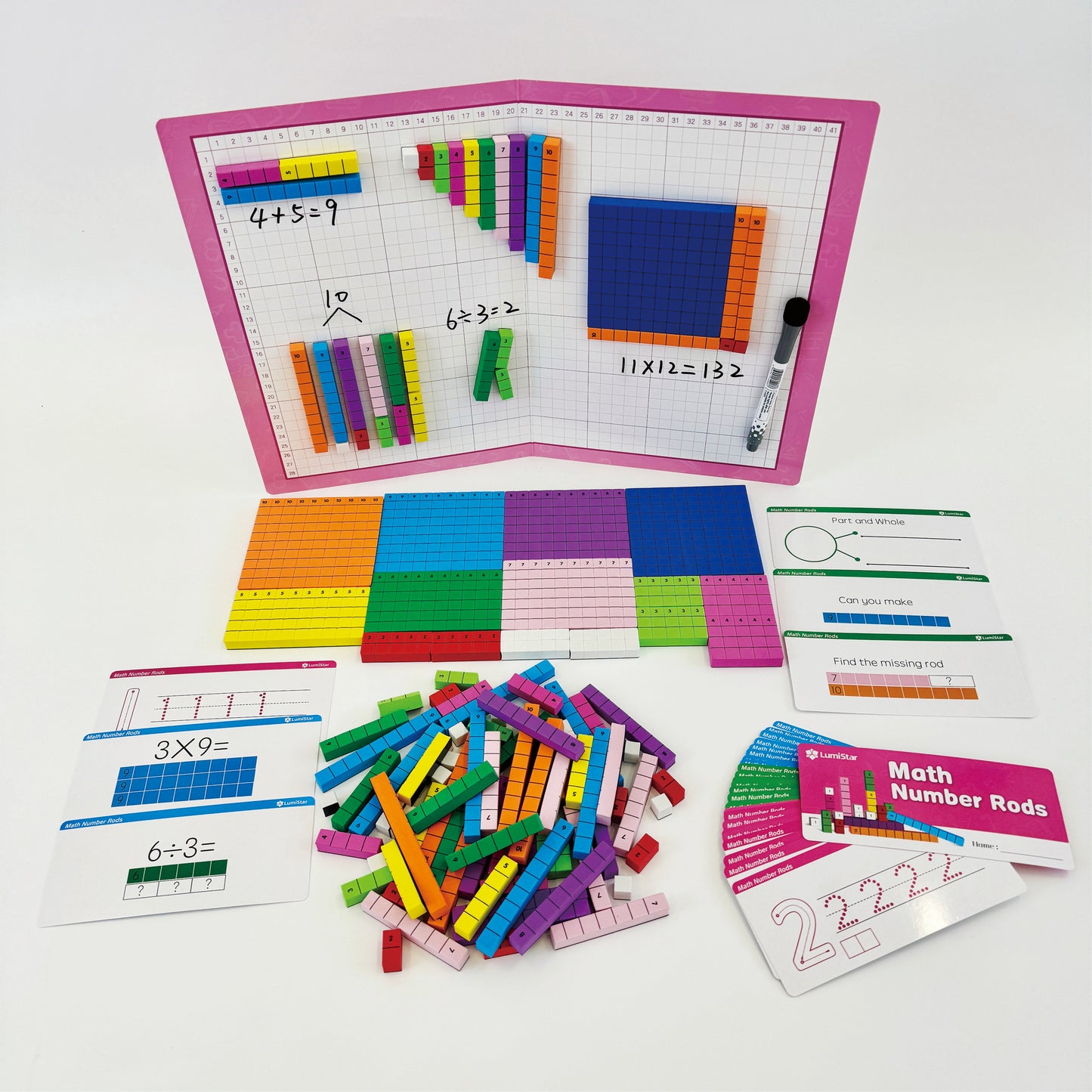 Magnetic Counting Sticks / Number Rods + Task Cards (111 Pcs + 30 Cards)