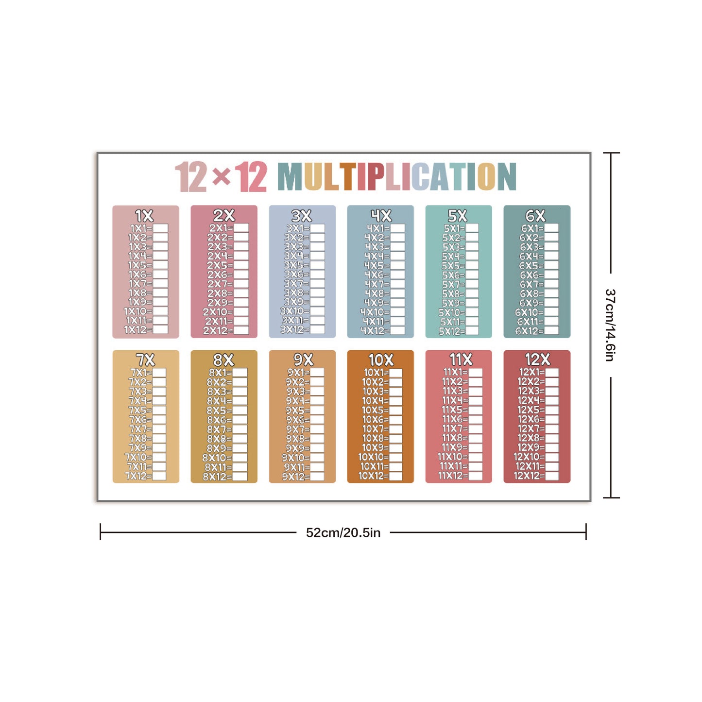 12*12 Multiplication Fill-in-the-Blank Practice  Size : 15 x 21" （2 Pcs）