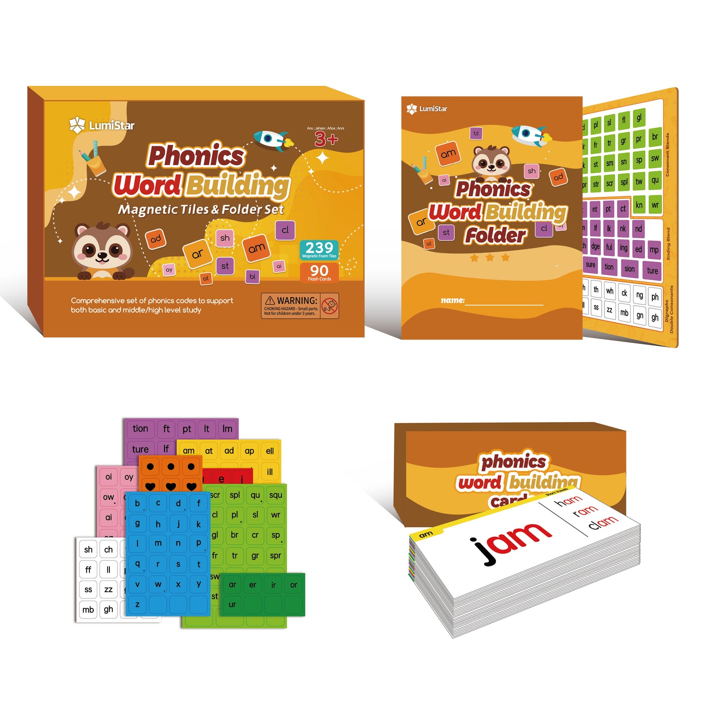 Phonics Magnetic Tiles Set (Tiles + Folder + Flash Cards)