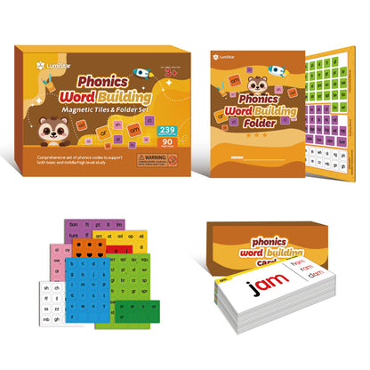 Phonics Magnetic Tiles Set (Tiles + Folder + Flash Cards)