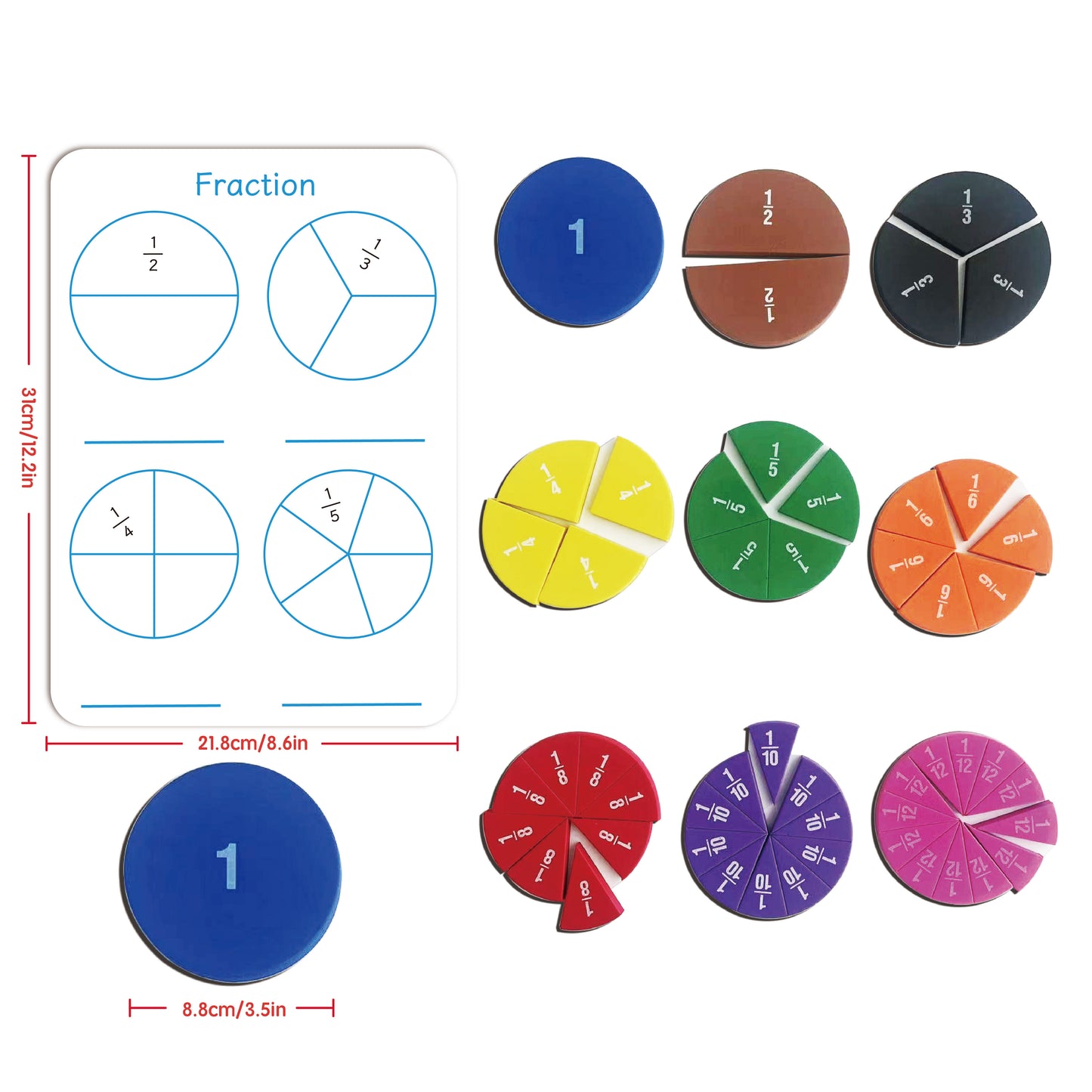 Fraction Circles + Magnetic Whiteboards (2 Styles, 1 Unit Per Style)