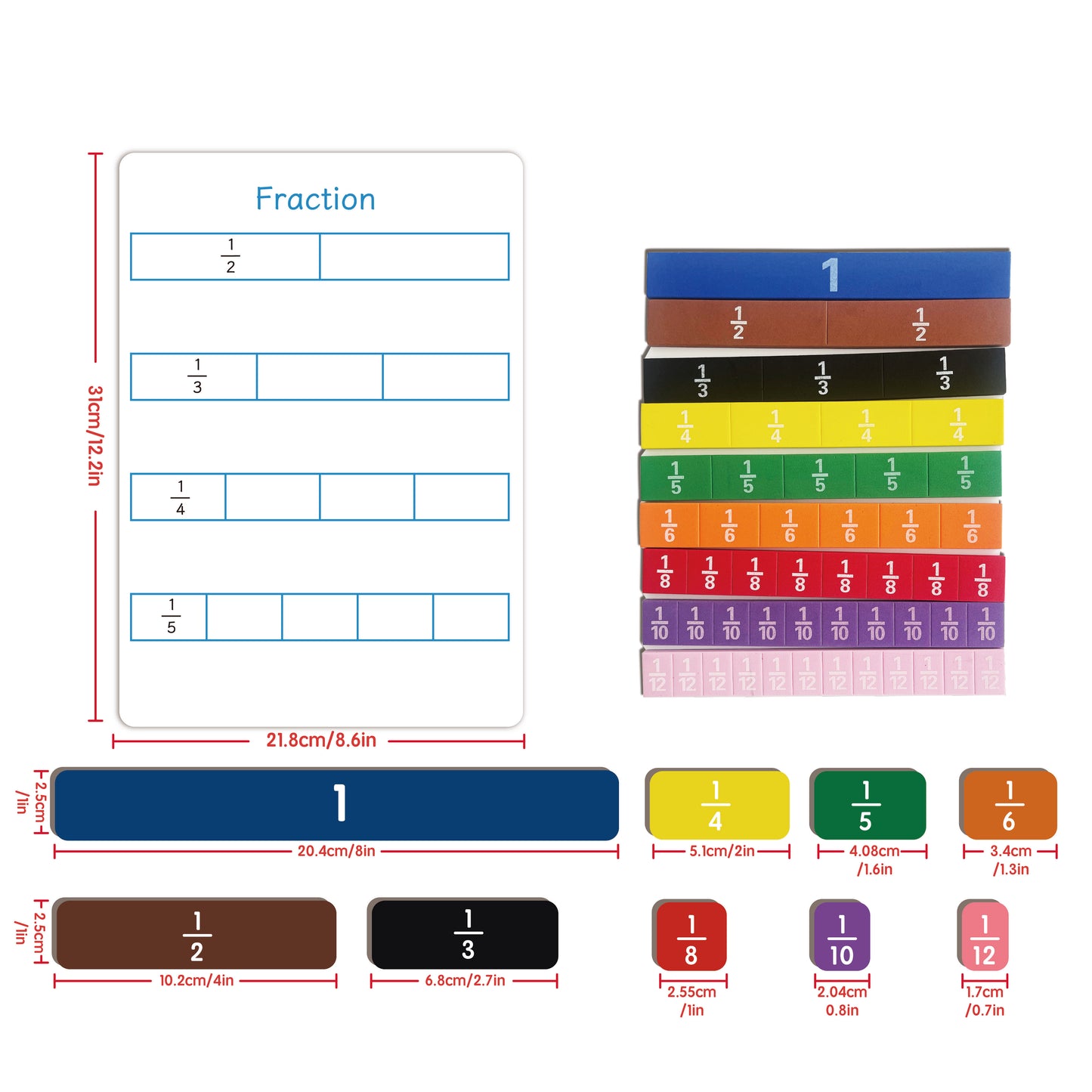 Fraction Tiles + Magnetic Whiteboards (2 Styles, 1 Unit Per Style)