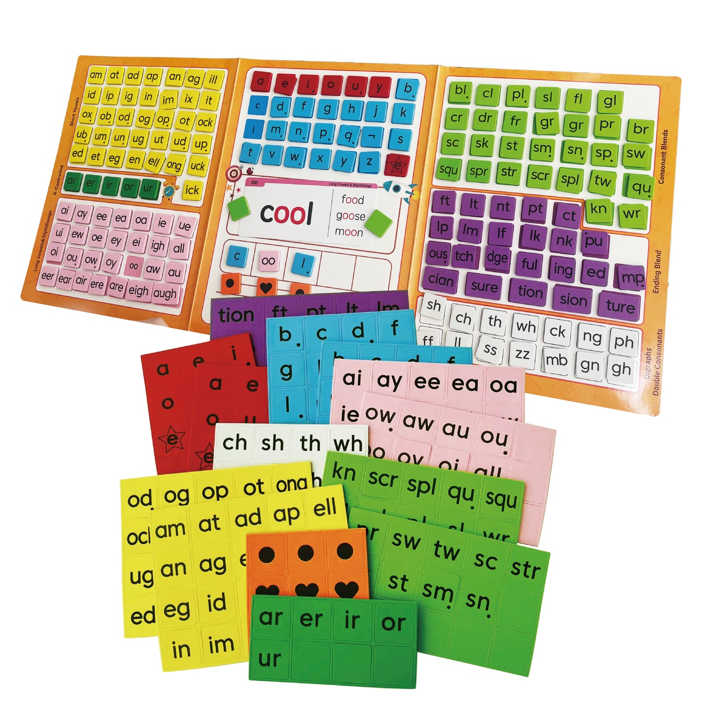 Phonics Magnetic Tiles Set (Tiles + Folder + Flash Cards)