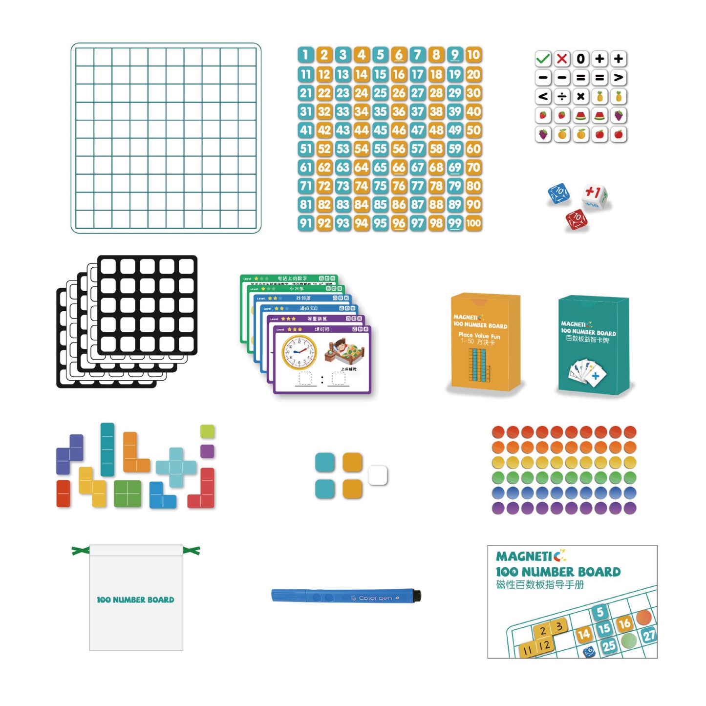 Magnetic Foam 100 Number Board + Magnetic Ten-Frame