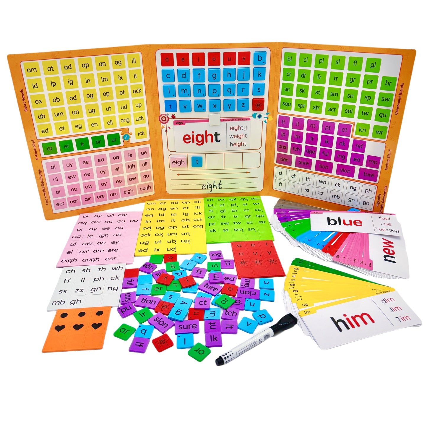 Phonics Magnetic Tiles Set (Tiles + Folder + Flash Cards)